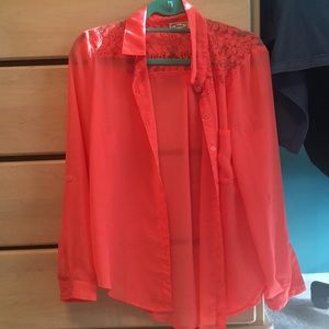 Peach sheer button-up blouse